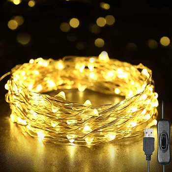 12m USB תאורה בחוטים 120 נורות LED IP65 עמיד למים חוט עץ חג מולד תפאורה עבור מסיבת חתונה קישוט DIY אומנות עיצוב