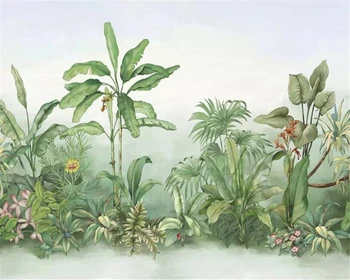 טפט מותאם אישית צבועה ביד עלים ופרחים צמחים ביער הגשם חיה ציורי קיר שטיח קישוט הבית רקע טפט 3d