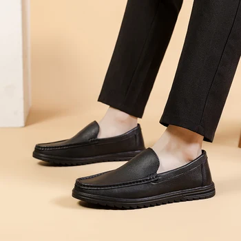 אמיתי עור לגברים נעליים להחליק על מזדמנים גברים נעלי מותג יוקרה איטלקי לנשימה חיצונית זכר נעלי סירה לגברים מוקסינים