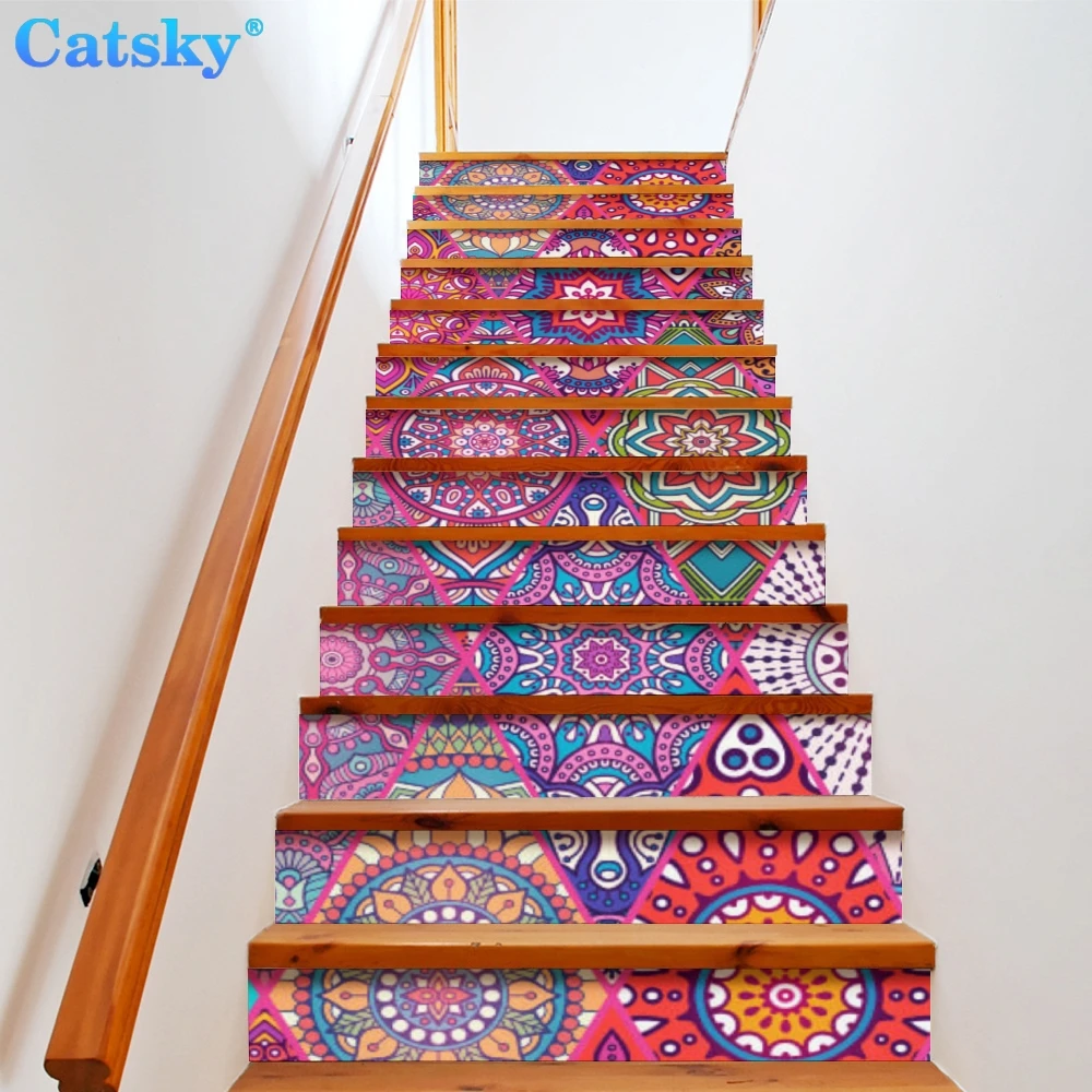 סגנון אתני Printstyle,מנדלה,6pcs 13pcs/סט מדרגות קומה מדבקות עמיד למים נשלף עצמי דבק Diy מדרגות מדבקות - 0
