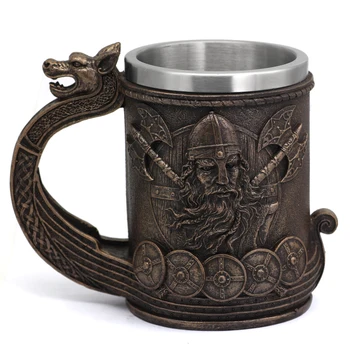 אירופאי ואמריקאי ימי הביניים ויקינג פיראט ברז כוס נירוסטה 3D תלת ממדי בירה ספל ספל הקפה ספל תה כוס חדשה