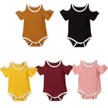FOCUSNORM 5 צבעים התינוק הנולד בנות בנים Bodysuits שרוול קצר מחוץ כתף מוצק כותנה סרבלים
