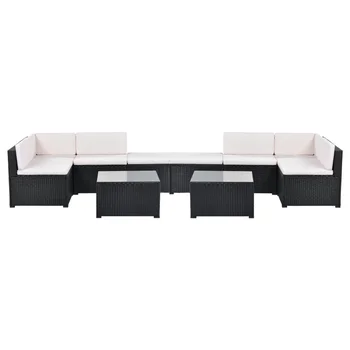 10-Piece Patio קש PE רהיטי ספה פינתית להגדיר, עם 4 הספה כיסאות, 2 בפינה הכסא, 2 העות ' מאנית ו-2 קפה שולחן