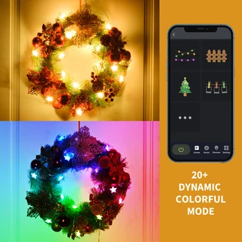Dreamcolor אורות מחרוזת 6.56 רגל כוכבים 20 20 4 מצבי סנכרון מוסיקה שינוי צבע על מסגרת תמונה בובת חג המולד עץ בונסאי