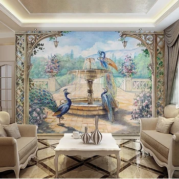 אירופה ארמון טווס מזרקת גן טפט השינה, בסלון טלוויזיה רקע נייר קיר לעיצוב הבית המסמכים דה Parede 3D