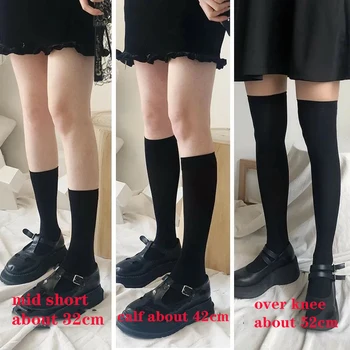 ילדה הברך גבוה גרביים קטיפה לוליטה זמן הירך גרביים חמוד מוצק צבע הגרביים Cosplay סקסי גרבי ניילון שחור לבן