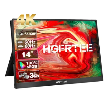 HGFRTEE 4K 14 אינץ ' נייד צג 3840*2160 100%SRGB המשחקים סיומת להציג HDR מסך IPS עם רמקול תמיכה מסוג C-HDMI