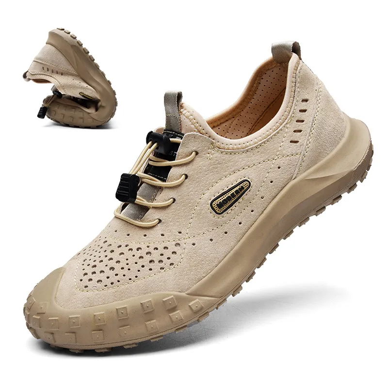 עבודת יד Mens נעלי זמש עור נעלי גברים נעליים מזדמנים לנשימה טיפוס נעלי הליכה נוחות חיצונית נעלי גבר הרגל ללבוש. - 0