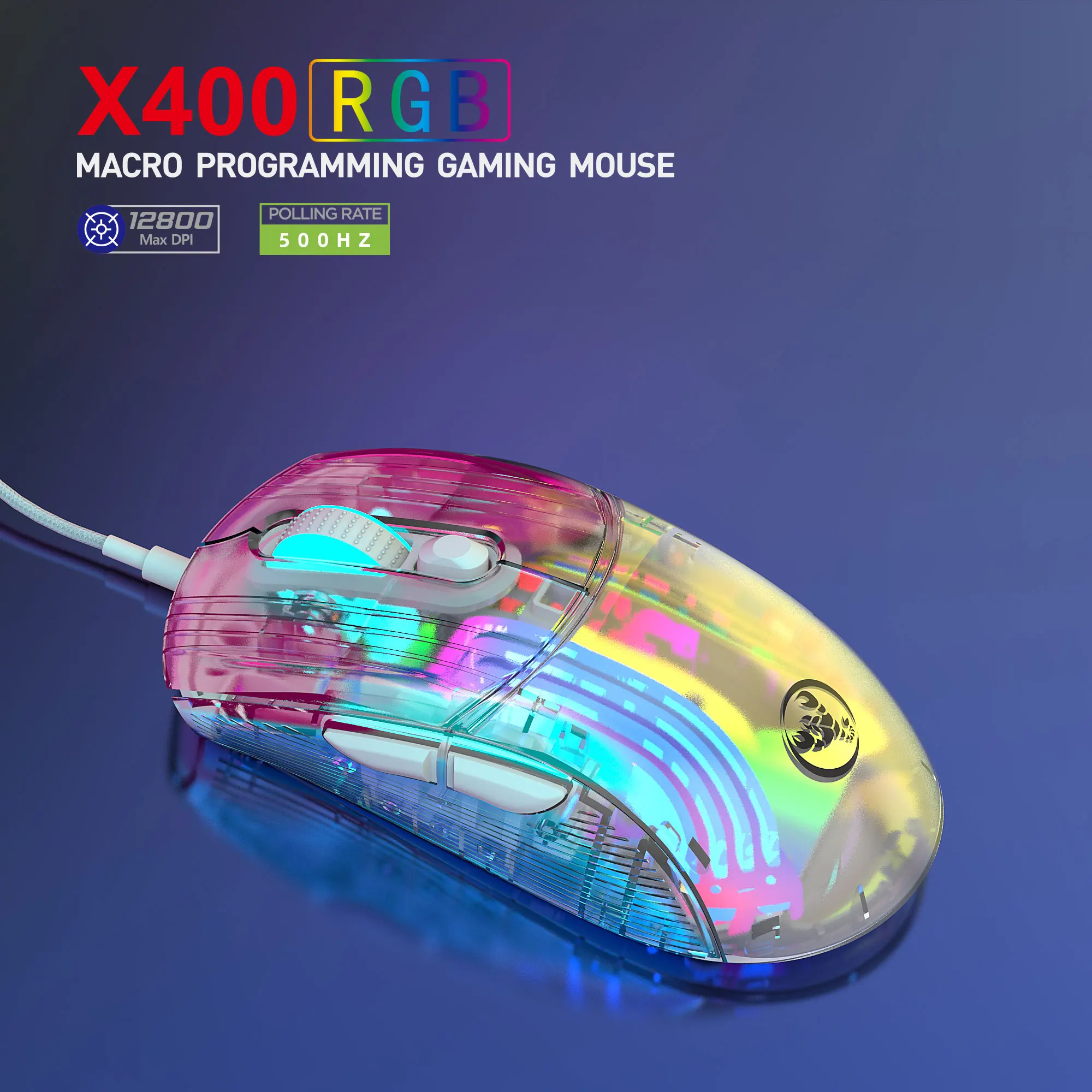 חדש קווי שקוף המשחק עכבר RGB אחורית USB מתכוונן 12800 DPI 7 מקש מאקרו תכנות עכבר למחשב נייד גיימר - 0