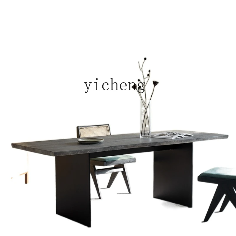 ZC אוכל עץ מלא, שולחן וינטג במצוקה אמצע העתיקה סגנון תעשייתי אלון שולחן אוכל שולחן משרדי, שולחן - 0