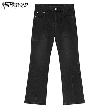 אופנה חדשה ישר ג 'ינס מקרית אופנת רחוב רחוב רחב הרגל האישיות ג' ינס גבוהה המותניים שטף מוצק כפתורים מכנסיים