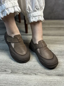 Birkuir רטרו עבה נעלי עקב לנשים מרי ג ' יין פלטפורמה דירות סוליות רכות עור אמיתי אלגנטי, נעליים עבור הבנות