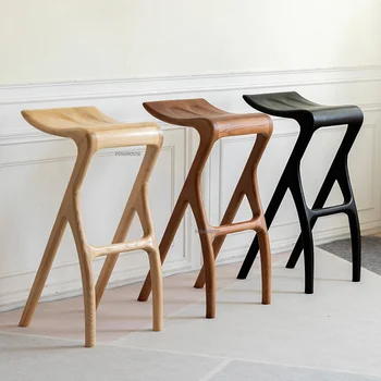 נורדי עץ מלא כיסא מודרני כסא בר בר ריהוט ביתי מעץ צואה יצירתי האוכל הכיסא הפנוי גבוהה-רגל כסאות בר