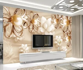 beibehang טפט מותאם אישית 3d ציורי קיר הזהב פנינה פרחים גבוהה תכשיטי יוקרה בסלון רקע קיר נייר המסמכים דה parede