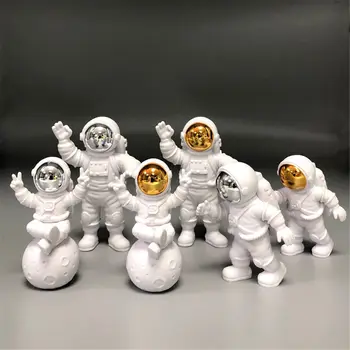 1set אסטרונאוט קישוטים דמויות חייזר עם הירח פסל בית עיצוב חלל יום ההולדת קוסמונאוט פסלים מתנה