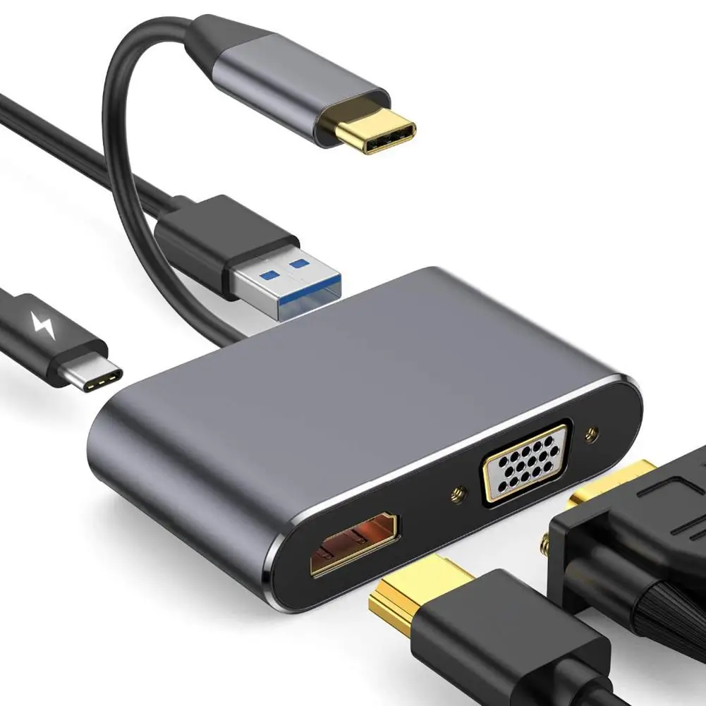 USBC סוג C רכזת סוג C עד 4K VGA USB 3.0 Audio Video Converter לחייב את האב עבור MacBook/Pro Power Adapter USBC סוג c-Hub - 0