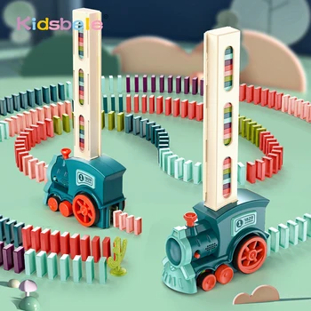 ילדים חשמלי דומינו הרכבת סט מכוניות האורקולי אוטומטית הנחת דומינו לבנים בלוקים משחק חינוכי מתנת חג המולד לילדים צעצוע
