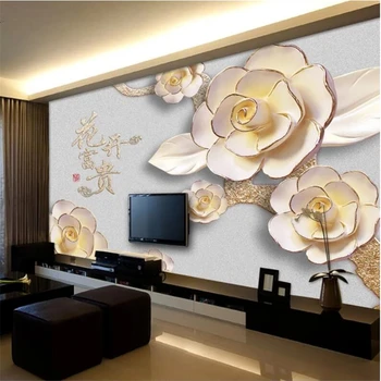 beibehang טפט מותאם אישית 3d תבליטים פרחים עשיר פרסקו הטלוויזיה רקע נייר קיר הסלון, חדר השינה 3d המסמכים דה parede ציורי קיר
