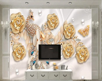 beibehang פנים קלאסי טפט יוקרה זהב 3D סטריאו האירופי פרחים טפט רקע הטלוויזיה המסמכים דה parede 3d טפט