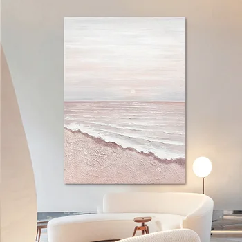 Huacan 100% צבוע ביד ציור שמן חוף הים חוף מודרני תמונה ללא מסגרת לתמונה על בד מופשט בעבודת יד קיר אמנות