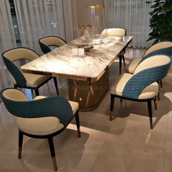 פוסט-מודרניות אור יוקרתי משיש שולחן כיסא שילוב איטלקי פשוט יוקרה מלבני משק השולחן