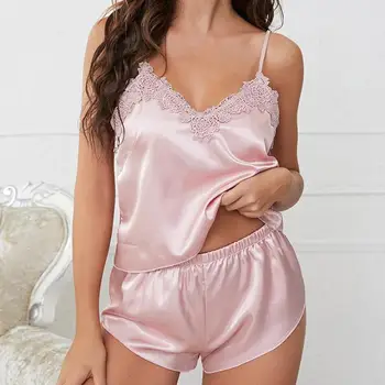 הקיץ גברת פיג ' מה להגדיר Loungewear נשים סקסי תחרה הלבשת לילה הרצועה העליונה&קצרים Pijamas חליפה מזדמנת זהורית הביתה ללבוש את הבגדים.