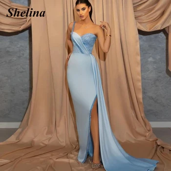 Shelina שיק שמלת נשף סאטן עבור נשים אחת כתף נצנצים שסף מתוקה טור מחשוף גב חריץ עבור נשים 2023 Abendkleid