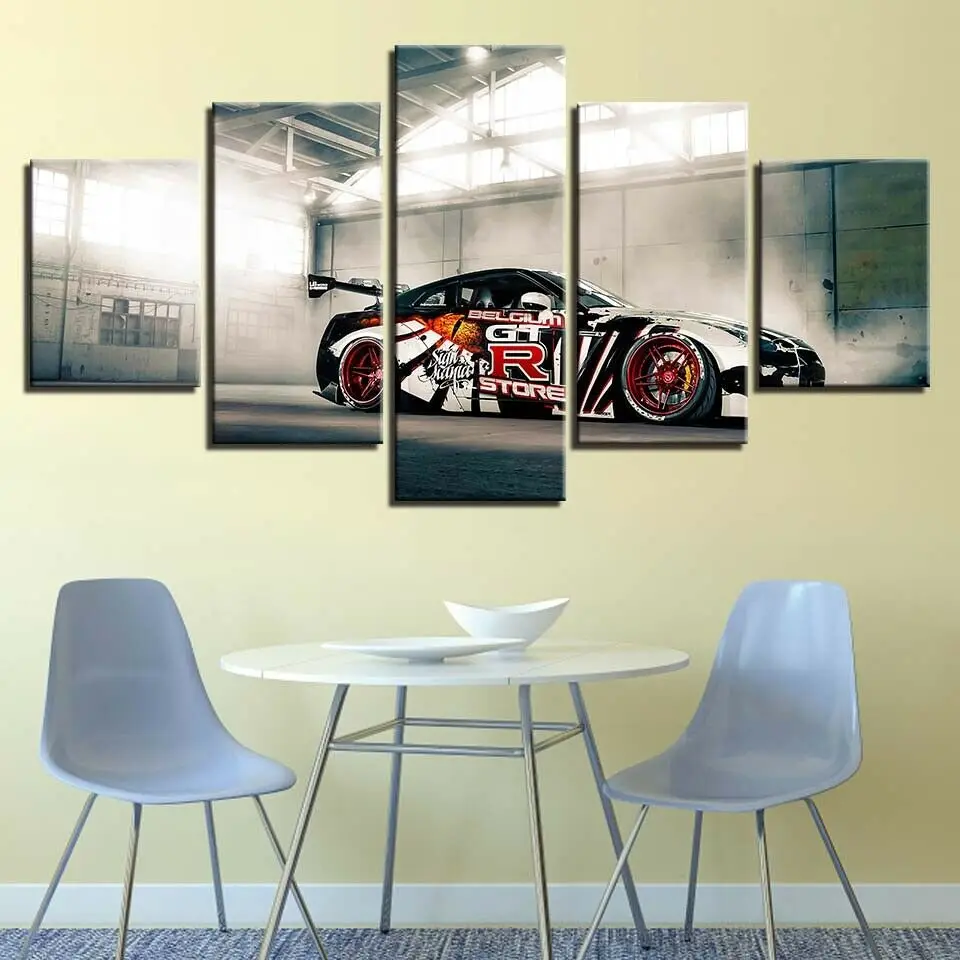 יוקרה ניסן GTR מכונית ספורט למכונית בד להדפיס ציור קיר אמנות עיצוב הבית פנל 5 תמונות פוסטר עיצוב חדר לא ממוסגר 5 חתיכות - 0