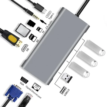 11 1 USB מסוג C-Hub TF/SD Card Reader רב נמל מתאם 5Gbps שידור Ethernet יציאת VGA עבור MacBook עבור מחשב נייד מחשב נייד