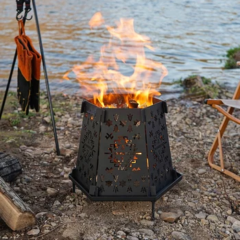 קמפינג מתקפל תנור הסקה חיצוני נייד המדורה מתלה פיקניק ברביקיו לבשל פחם שנשרף בתנור