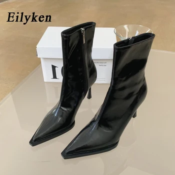 Eilyken אופנה עיצוב עור רך ונעים נשים מגפי קרסול הבוהן מחודד קצר נעלי חשפנית סקסית עקבים נעליים