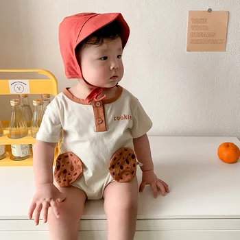 2023 הקיץ הקוריאני תינוק קריקטורה אוברול כותנה קצר שרוול עוגיות תוקנו היילוד ילד רומפר פעוטות בנים תלבושות