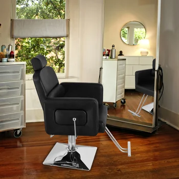 הכסא מסחרי סלון כיסא גבוה PVC כיסוי עור מגולוונת מרובע צלחת עם הדום שכיבה 300lbs שחור