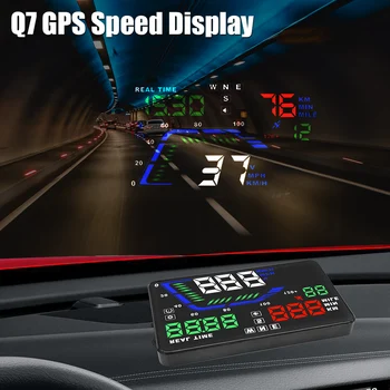 Head-up Display המכונית האד תצוגת מהירות יתר אזהרה אוניברסלי Q7 השמשה מקרן GPS שעון דיגיטלי 5.5 