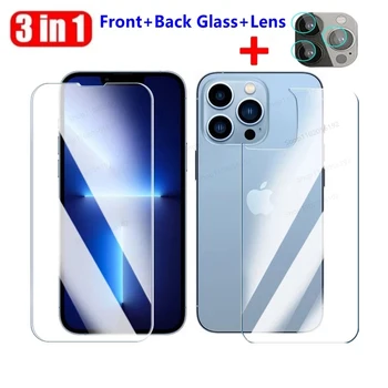 3IN1 קדמי+אחורי+עדשת זכוכית מחוסמת סרט עבור iPhone 15 13 12 11 14 Pro מקס מגן מסך לאייפון XS מקס XR 8 7 14 15 פלוס