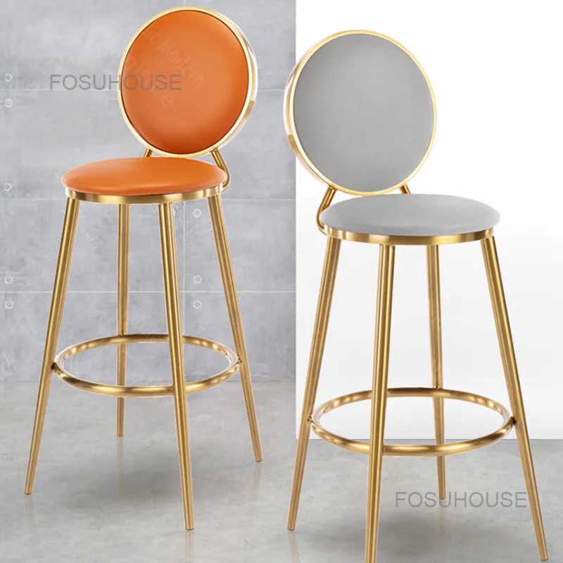 נורדי יצירתי ברזל בר כסאות פנאי מטבח רהיטים מודרניים פשוטים משפחה עור חזרה כסאות בר יוקרתיים ארט כסא בר גבוה - 0