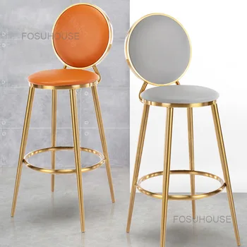 נורדי יצירתי ברזל בר כסאות פנאי מטבח רהיטים מודרניים פשוטים משפחה עור חזרה כסאות בר יוקרתיים ארט כסא בר גבוה