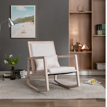 עץ מלא בד פשתן עתיק לבן לשטוף את הציור נדנדה כיסא נשלף כרית מותנית[US-W]