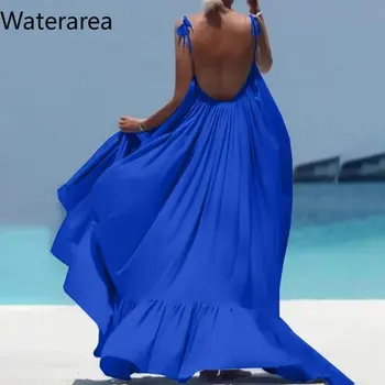 Waterarea החוף ספגטי רצועה נשים ארוכה שמלת מקסי סקסית ללא שרוולים רפויים מסיבת מועדון לילה נקבה S-5XL שמלות Vestido