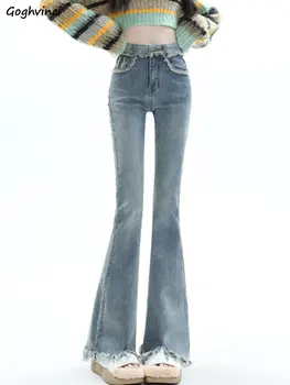 ציצית ג 'ינס נשים וינטאג' התלקחות אופנת רחוב כל-התאמה Hotsweet קרע מזדמנים בסגנון קוריאני גבוהה המותניים Mujer יומי אופנה צעירה