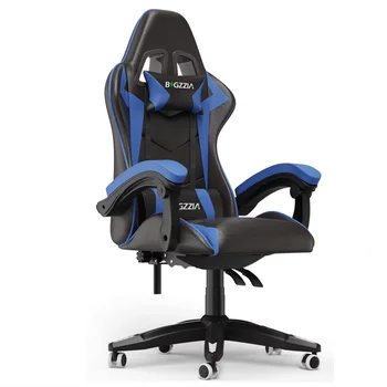 כחול המשחקים כסא עם תמיכה המותני, גובה מתכוונן 360 מעלות סיבוב המושב ואת משענת הראש למשרד או משחקים