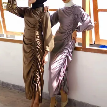 עיד מובארק המוסלמים אופנה חיג ' אב שמלת סאטן דובאי Abaya טורקיה כפיות לנשים אפריקה שמלות מקסי האסלאמית Kaftan החלוק הארוך