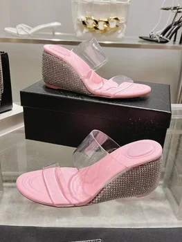 נעלי נשים נעלי חיצונית 2023 הסתיו החדשה פלאש יהלום טריז עקבים שקופים החגורה עקבים גבוהים