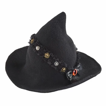 גותי Halloweeen המכשפה כובע תחרה וינטג ' הילוכים גולגולות אשף המסכות כובע מסיבה על הבמה תפאורה