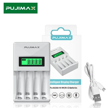 PUJIMAX 4 חריץ Ni-MH מטען סוללות עבור 4pcs 1.2 V AA/AAA סוללות נטענות עם תצוגת LCD הגנת טמפרטורה גבוהה