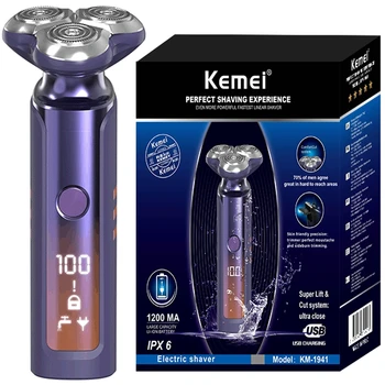 מקורי Kemei 3D צפה ראש גילוח חשמלית לגברים עמיד למים הזקן גילוח פנים מכונת גילוח נטענת