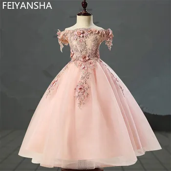 הנסיכה פרח ילדה שמלות חתונה קודש שמלת מסיבת יום הולדת שמלת ילדה פרח תחרה מסיבת מקסי ארוכות אירועים מסיבת Dres
