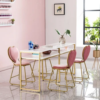 נורדי הזהב מסמר שולחנות מניקור מקצועי שולחן מודרני פשוטה סלון ריהוט סלון יופי כפול מסמר שולחן כיסא להגדיר