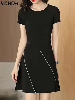 2023 וונדה אלגנטי קיץ מיני שמלת אופנה נשים סביב צוואר סקסי מקרית חופשי שמלת קיץ טלאים קצר השרוול קו A-Vestidos