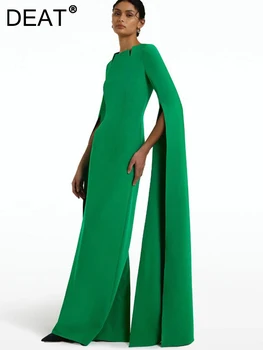 DEAT נשים אופנה שמלת ערב O-צוואר פיצול שרוול סלים גבוהה המותניים מוצק צבע אלגנטי שמלות ערב סתיו 2023 חדש 13DA2987